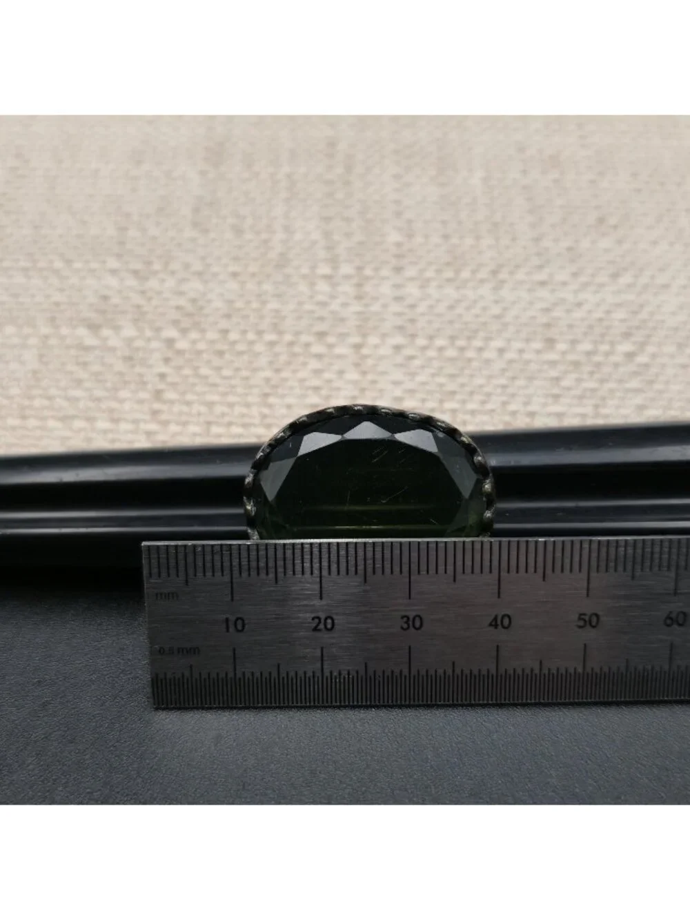 Size 7 Large Oval Green Glass Ring in Bronze - Antique Style Victorian Statement